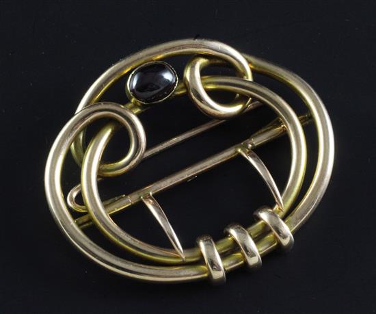 A Victorian 9ct gold and almandine garnet set buckle, 2.5in.
